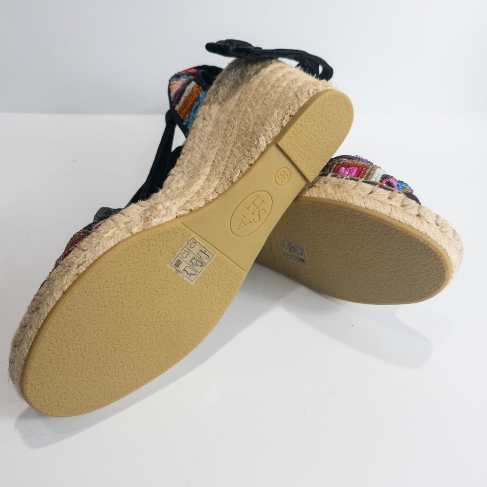 Ash Paola Fabric Open Toe Platform Sandals Black -6 - Picture 7 of 8